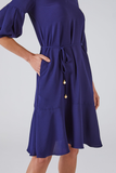 SCALON - Vestido Crepe Curto Com Cinto Mirtilo - Verão 23