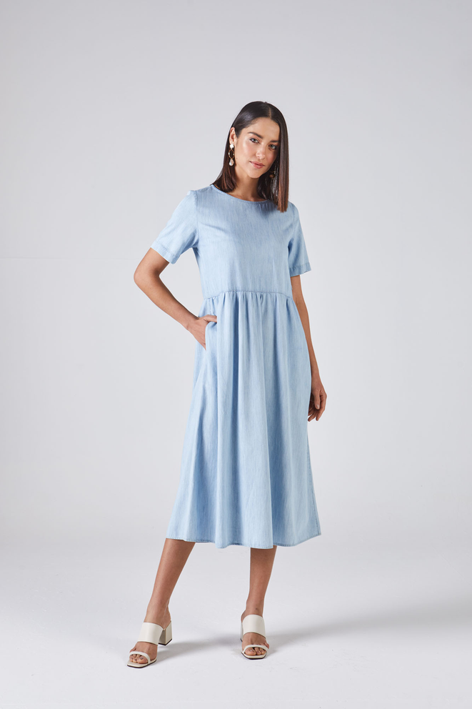 SCALON - Vestido Midi Jeans Delave - Verão 23