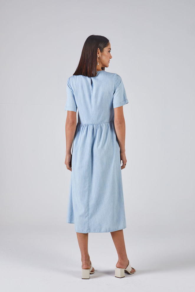 SCALON - Vestido Midi Jeans Delave - Verão 23