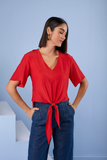 SCALON - Blusa Viscose Manga Curta Vermelho Cereja - Verão 23