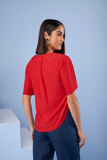 SCALON - Blusa Viscose Manga Curta Vermelho Cereja - Verão 23