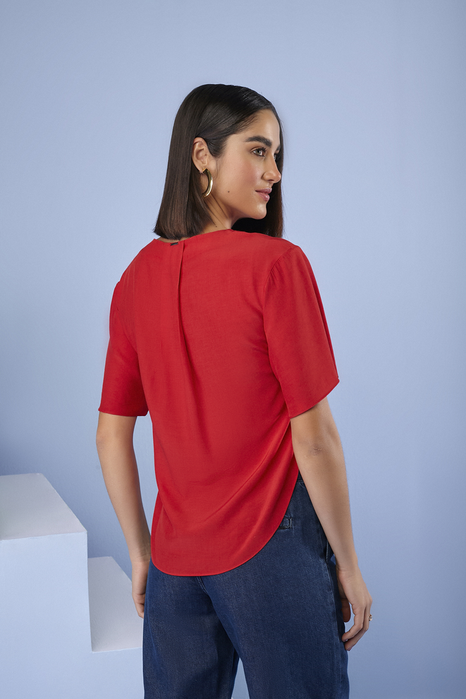 SCALON - Blusa Manga Curta Vermelho Cereja - Verão 23