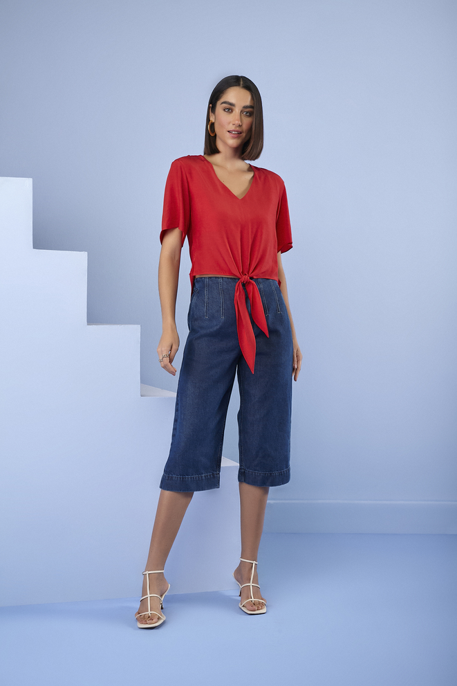 SCALON - Blusa Manga Curta Vermelho Cereja - Verão 23