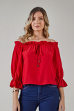 SCALON - Blusa Viscose Manga 3/4 Tulipa Vermelha - Verão 23