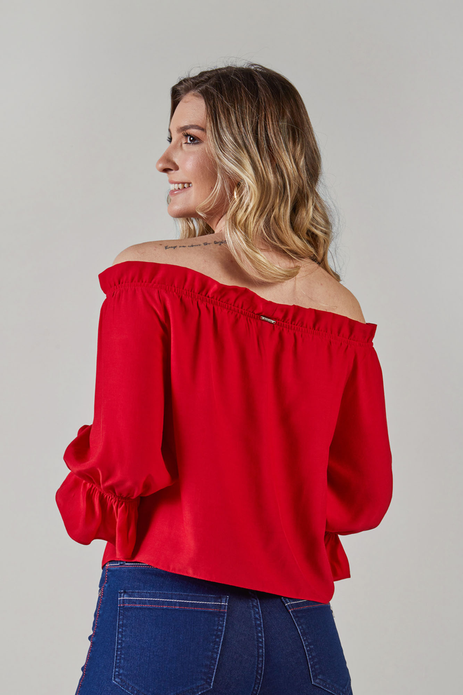 SCALON - Blusa Viscose Manga 3/4 Tulipa Vermelha - Verão 23