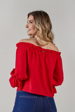 SCALON - Blusa Viscose Manga 3/4 Tulipa Vermelha - Verão 23
