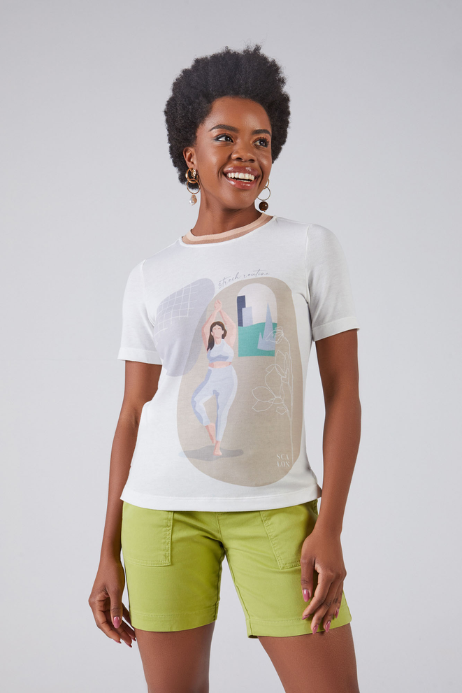 SCALON - T-shirt Malha Manga Curta Ritual Bem Estar Off White - Verão 23