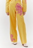 AMARANTE - Calça Wide Leg Bordada Amendoa