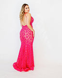 Vestido Renda Pink Cristais Furta-Cor by Jovani - Ana Vargas