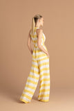 Calça Pantalona Crepe de Chine Amarelo/Off-White por Cholet - Ana Vargas