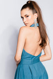 Vestido Frente Única com Cinto Detalhe Botões Azul - Ana Vargas