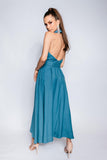 Vestido Frente Única com Cinto Detalhe Botões Azul - Ana Vargas