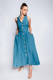 Vestido Frente Única com Cinto Detalhe Botões Azul - Ana Vargas