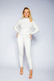 ESGOTADA - ANSELMI (AMBICIONE) - Maxi Pull Manga Longa Gola Alta Listras Off-White