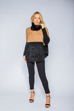 ESGOTADO - ANSELMI (AMBICIONE) - Maxi Pull com Gola Removível Detalhe Pele Preto/Caramelo - Inverno 21