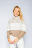 ESGOTADO - ANSELMI (AMBICIONE) - Blusa de Tricô Manga Longa com Gola Removível Bege Listrado - Inverno 21