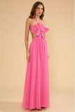 PATBO - Vestido Longo Decote Flor Frente Chiffon Íris Rosa - Verão 23
