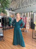 LE LIS BLANC - Vestido Longo Lorena Mangas Longas Detalhe Drapeado Decote V